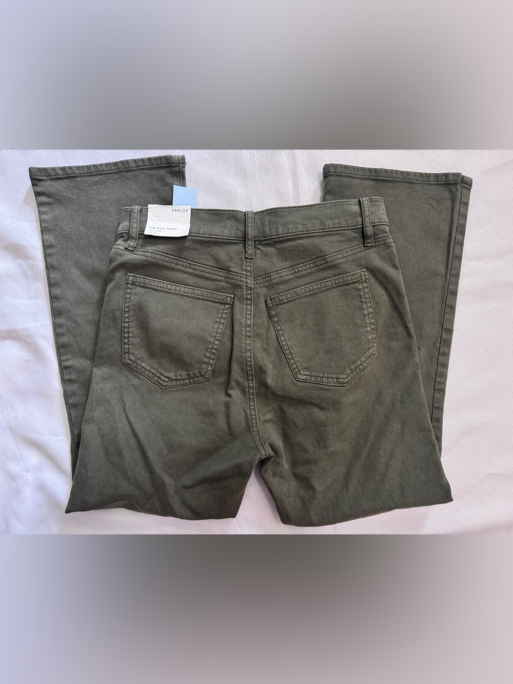 NWT Loft High-Rise Dark Green Button-Fly Kick Crop Flare Jeans Petite Size 2P - Picture 4 of 6